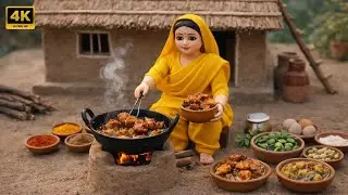 Miniature Doll Cooking Fried Chicken & Rice ASMR | Indian Tiny Village Kitchen #miniaturecooking