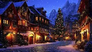 Cozy Winter Town at Night | Soft Piano & Christmas Lights | 4K