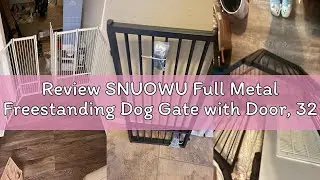 Review SNUOWU Full Metal Freestanding Dog Gate with Door, 32''Height Foldable Pet Dog Fence for Indo