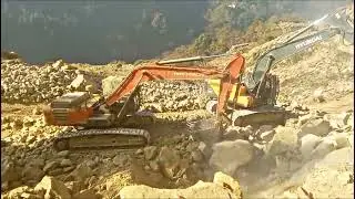 Tata Hitachi & Hyundai Rock 🪨 Breaker Excavator Work Time | Road Cutting Construction 