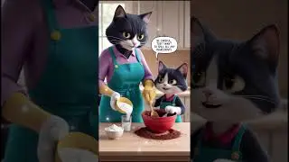 The Kitten Baking a Cake with Her Mother#ai cat#shortvideo viral cat video