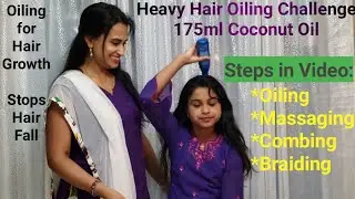 Heavy hair Oiling Challenge using coconut oil for fast hair growth| Double Braids | Stops hair fall