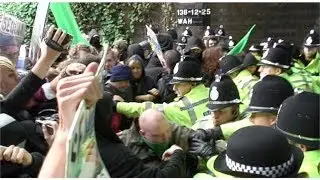 Scuffles as Protestors March on Sequani Research Laboratory