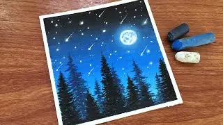 Oil Pastel Starry Night Sky Painting for beginners | Oil Pastel Drawing