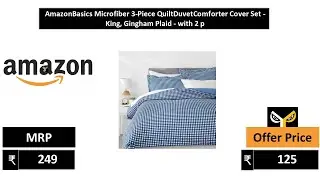 AmazonBasics Microfiber 3 Piece QuiltDuvetComforter Cover Set   King, Gingham Plaid   with 2 p