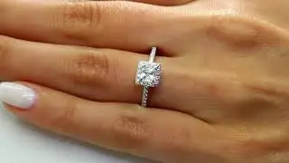 Princess Cut Diamond Engagement Halo Ring with Accents in White Gold (MVS0082-W)
