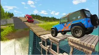 SUV & Cars vs Container Bridge and Deep Water - BeamNG Drive