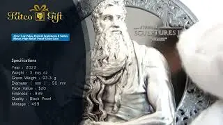 2022 3 oz Palau Eternal Sculptures II Series - Moses High Relief Proof Silver Coin