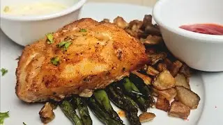 Seared fish dinner w/ homemade tartar sauce fried potato bites, honey garlic green beans