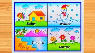 Four season drawing | Season sketch drawing for project | How to draw weather season drawing easy