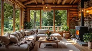 Tranquil Piano Music in Cozy Spring Cabin Ambience 🌺 Fireplace Sounds for Relaxation