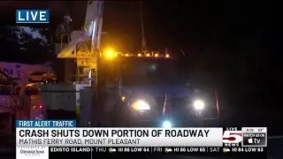 VIDEO: Mount Pleasant roadway blocked by crash involving power pole