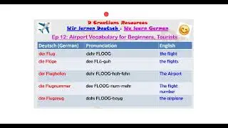 Airport, German, Vocabulary, Ep 12, Learn German, Basic, Phrases, Deutsch, D Creations Resources