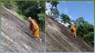 Monk Climbs Up a Steep Hill Without Ropes - Viral Video Compilation