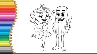 Cute Cartoon Coloring Page 🖍️ | Fun Cup & Pencil Characters Drawing for Kids