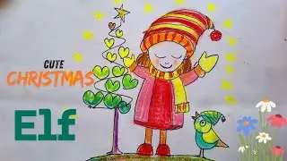 CUTE CHRISTMAS ELF. DRAWING AND COLOURING STEP BY STEP