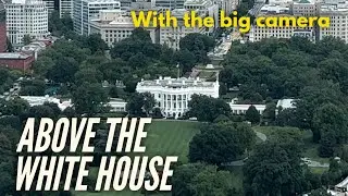 Looking at the White House from high above in the Washington Monument.