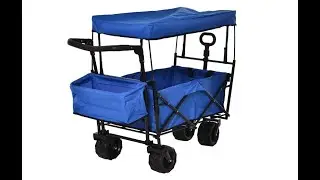 DURHAND Folding Push Pull Collapsible Wagon with Canopy and All-Terrain Wheels - Overview