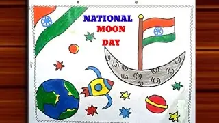 National Moon Day / Easy National Moon Day Poster / Chandra Dinam Drawing / Moon Day Poster 