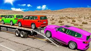 Flatbed Truck Mcqueen | Transportation with Truck -Pothole vs Car #016  - BeamNG.Drive