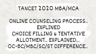 TANCET 2020|MBA/MCA COUNSELING | ONLINE PROCESS EXOLAINED| TIME PASS WITH RAJ