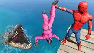 Spider-Man hands over squid game guard to crocodile in GTA 5