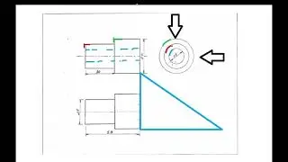 Proje&ccedil;&atilde;o ortogonal com detalhe na vista lateral esquerda com figura geom&eacute;trica de um circulo