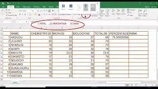 RANKING, PERCENTAGE , TOTAL IN CLASS EXAM WITH EXCEL