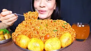 Eating Spicy Indian Maggi Masala Noodles with Boiled Egg #ASMR/EATING SHOW #MUKBANG #MAGGIMASALA