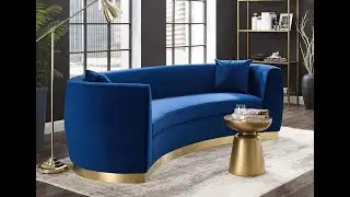 Antonsen Navy Blue Velvet Curved Sofa