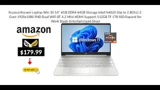 RuzavaAocwei Laptop Win 10 14 6GB DDR4 64GB Storage Intel N4020 Up to 28Ghz 2Core 1920x1080 FHD Dual