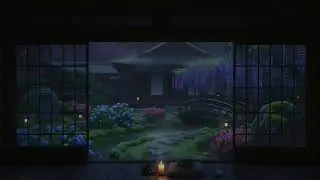 Relaxing Rain Sounds Through Zen Garden w View From Tokyo city | For Sleep, Study, Relaxing