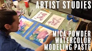 Watercolor Art: Abstract Painting: Mica Powder, Modeling Paste on Paper.
