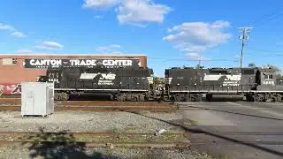 2 SLOWLY MOVING, SOLO Norfolk Southern Diesel Locomotives Cross Boston Street in Baltimore MD