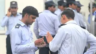 G4S private security personnel chatting in their free time