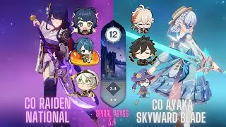 C0 Raiden National and C0 Ayaka Skyward Blade Semi Hyper Carry Team! | Spiral Abyss 3.4 Floor 12