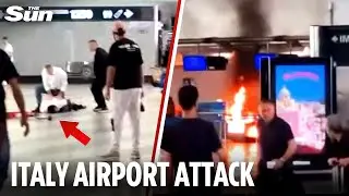 Hammer attacker sets airport on FIRE as passengers flee Milan&rsquo;s Malpensa Airport