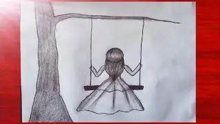 Girl sitting on a🌳🌳 Swing easy pencil drawing || How to draw a girl swinging in a tree