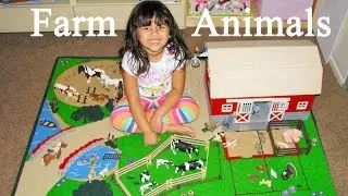 Educational Farm Animals Learn Names and Sounds with Schleich Farm Playmat and Barn