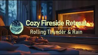 Cozy Fireside Evening | Rolling Thunder & Rain