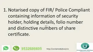 Loss of Shares Certificates, Issuance of Proof / Letter of entitlement IEPF Claim Form 5 Web Version