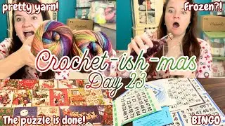 ✨🎄Crochet-ish-mas Day 23🎅🏼🎁 frozen wine, final puzzle day, and BINGO!