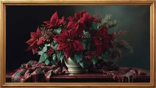 Poinsettia Christmas TV Art 🎄 Ralph Lauren&ndash;Inspired Plaid Holiday Decor | Cozy Old Money Aesthetic