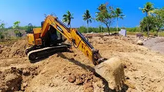 Excavator Working Digging Soil, For Building Foundations Heavy Equipment, Machinery