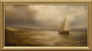 Vintage Moody Landscape TV Art With Gold Frame | Windy Day Coastal Painting | 2 Hour TV Screensaver