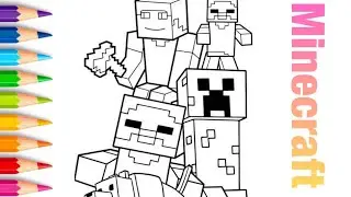 Minecraft Coloring Page &ndash; Steve, Creeper, Wolf & Skeleton Printable