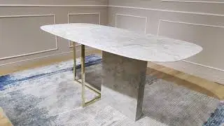 Table ARIZONA - Table &agrave; manger avec plateau et base en MARBRE BIANCO CARRARA