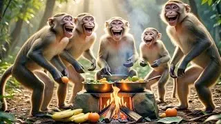 Monkey Family Cooking & Vegetables in Jungle Family Cooking 💥🔥Forest Life Cooking World Nature ASMR🤩