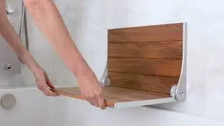 Seachrome Silhouette Natural Teak Wood Wall Mount Folding Shower Seat Bench