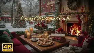 Cozy Christmas Cafe Ambience 🎄 Fireplace & Snowfall | Warm Holiday Atmosphere